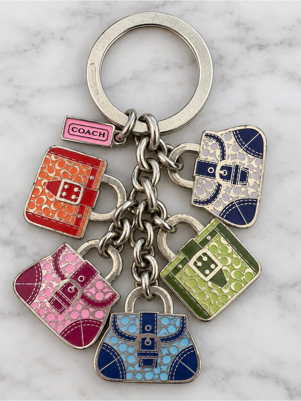 Vintage Coach Y2K 5 Purse Enamel Multi Charm Keychain Bag Charm